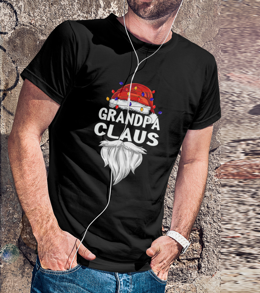 Grandpa Claus Santa Hat With Festive Christmas Lights And Beard T-Shirt