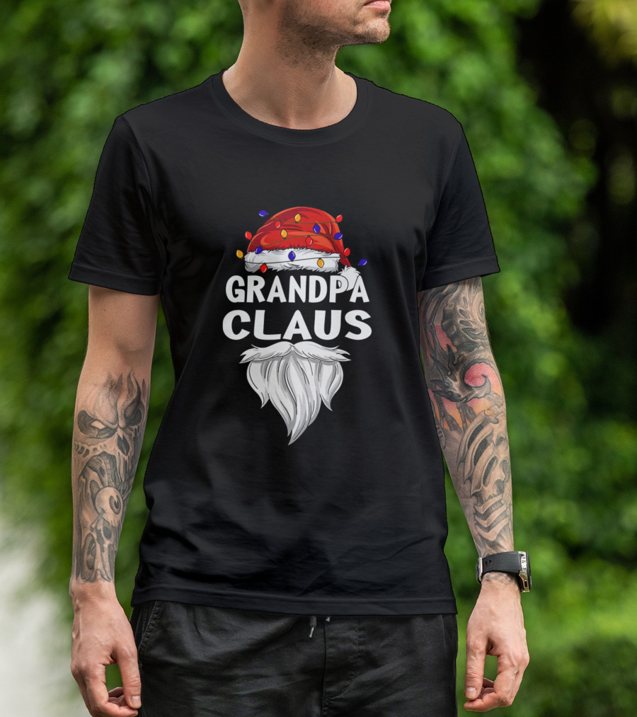 Grandpa Claus Santa Hat With Festive Christmas Lights And Beard T-Shirt