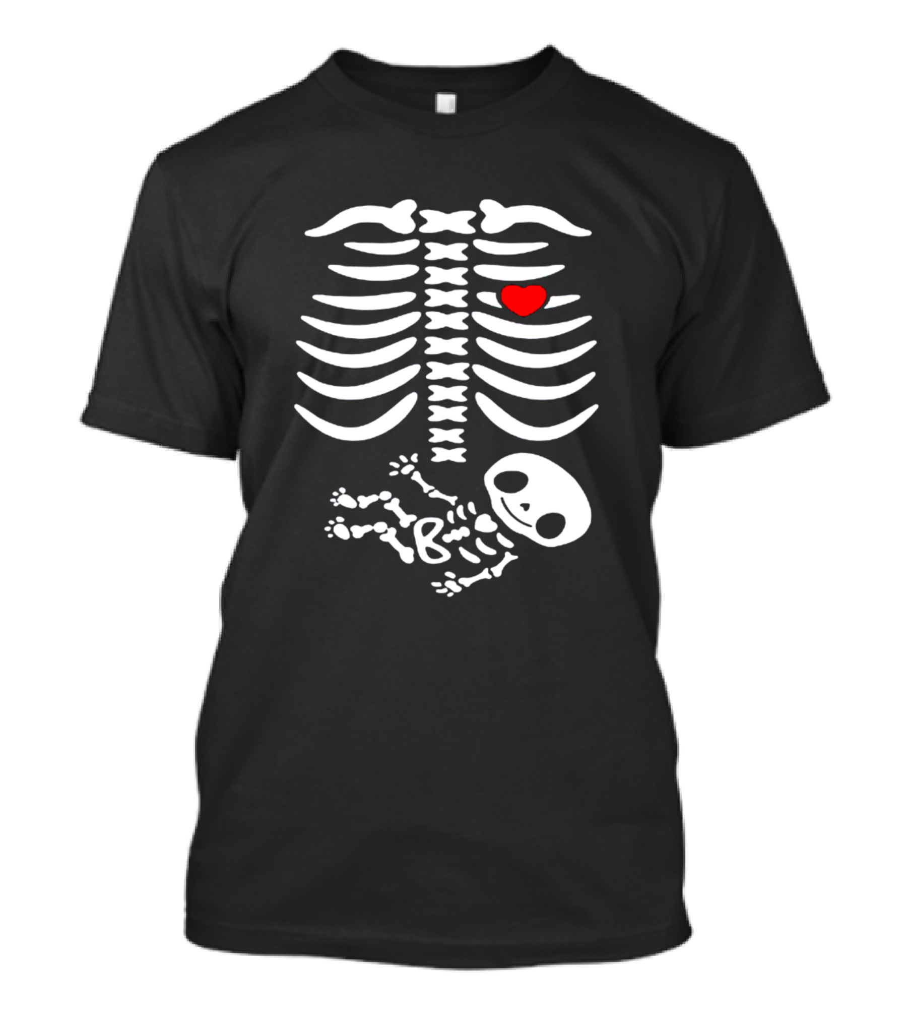 Halloween Pregnancy Announcement Pregnant Skeleton Heart Baby Skeleton T-Shirt