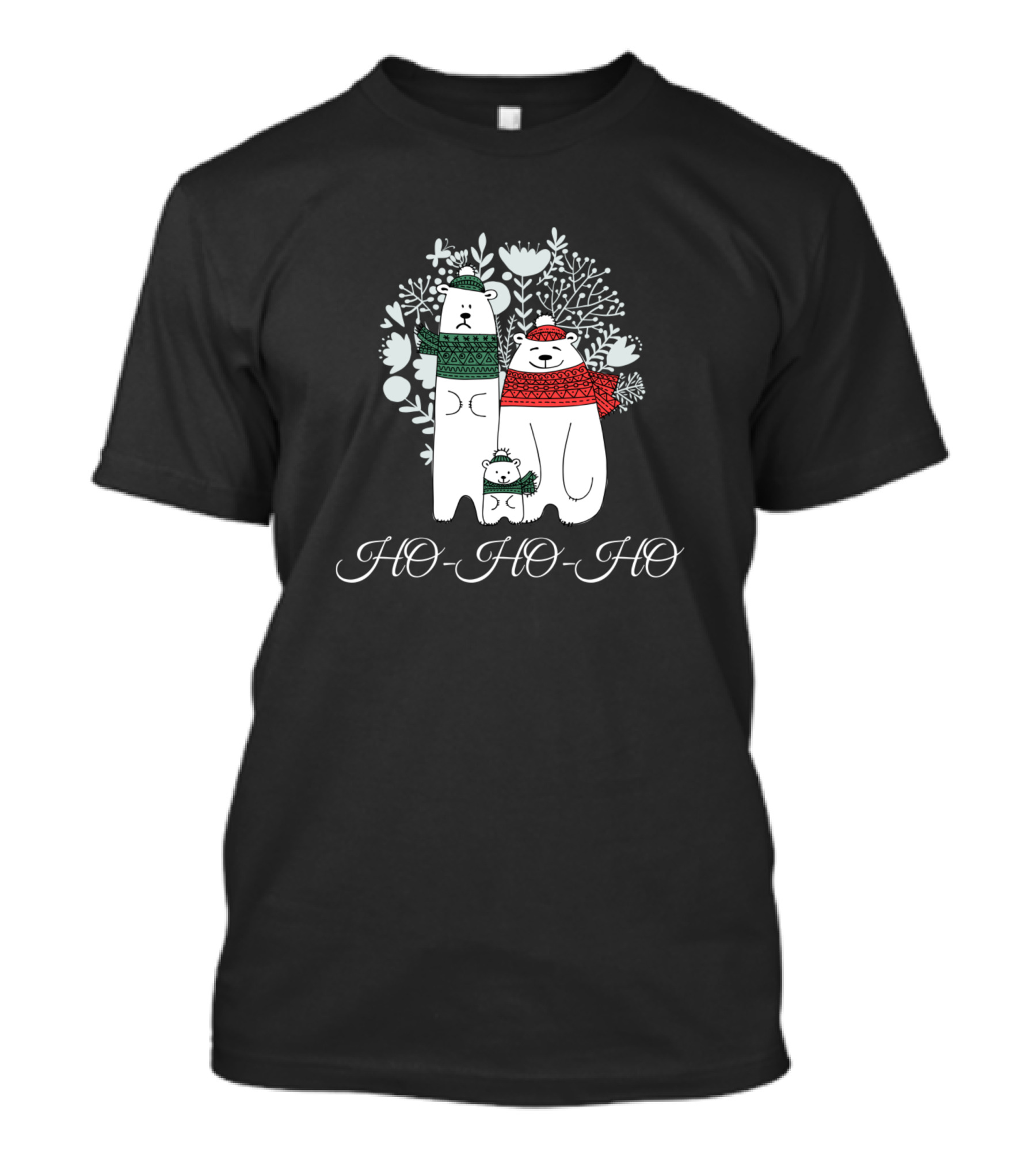 HO HO HO Polar Bears With Christmas Scarves And Winter Branches T-Shirt