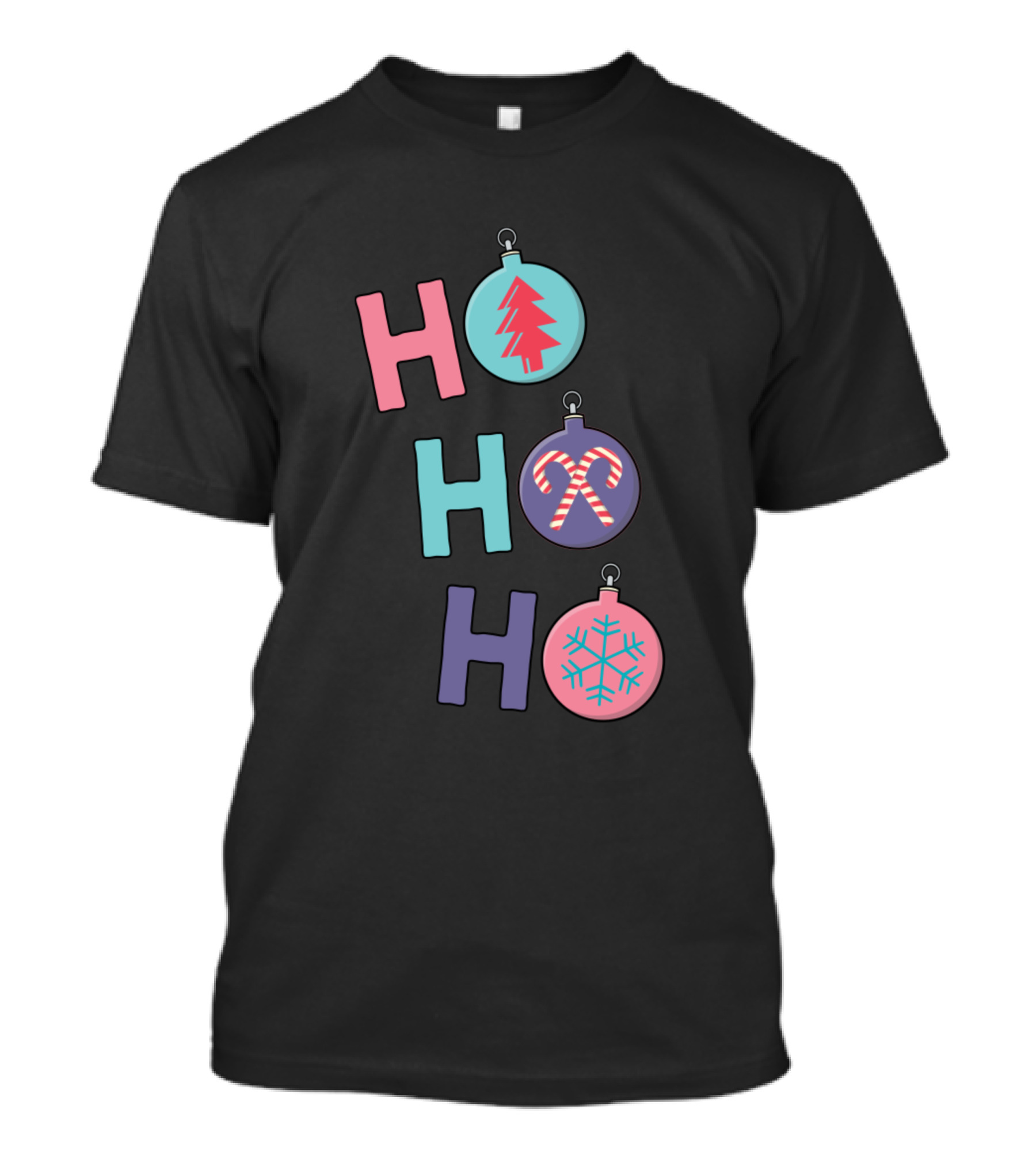 Ho Ho Ho Ornament Tree Candy Cane Snowflake Christmas T-Shirt