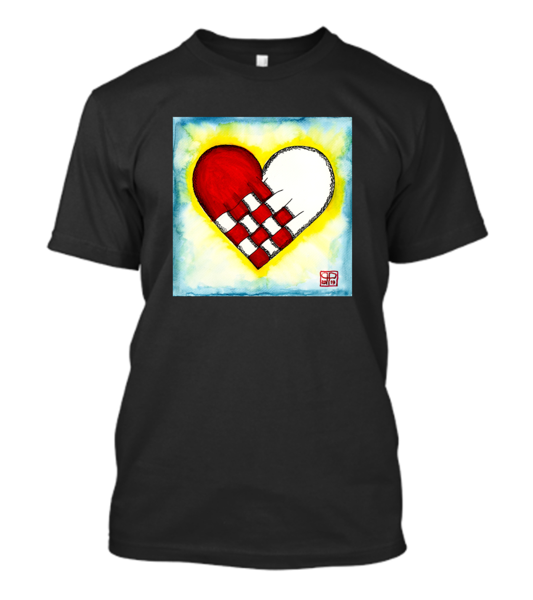 Woven Heart Art With Julehjerten Red White Checkered Danish Christmas T-Shirt