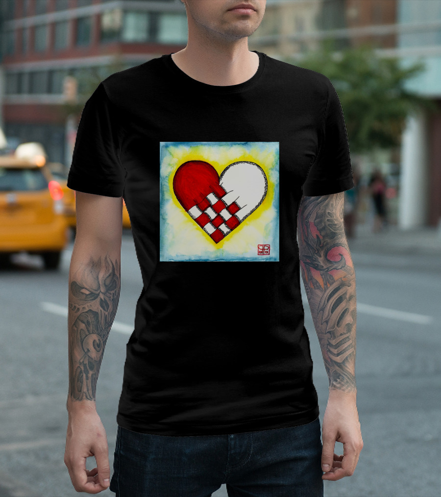 Woven Heart Art With Julehjerten Red White Checkered Danish Christmas T-Shirt