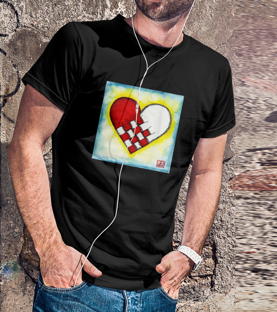 Woven Heart Art With Julehjerten Red White Checkered Danish Christmas T-Shirt