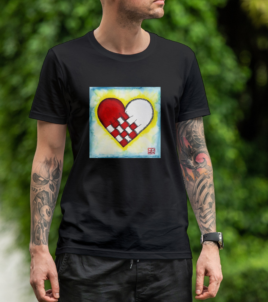 Woven Heart Art With Julehjerten Red White Checkered Danish Christmas T-Shirt