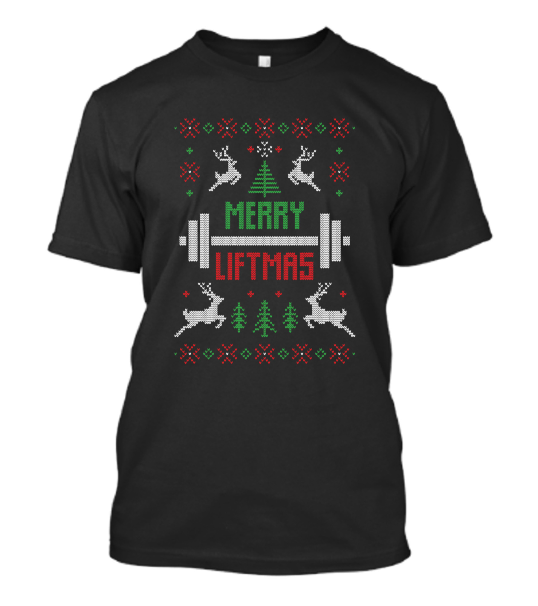 Merry Liftmas Barbell Reindeer Christmas Tree T-Shirt