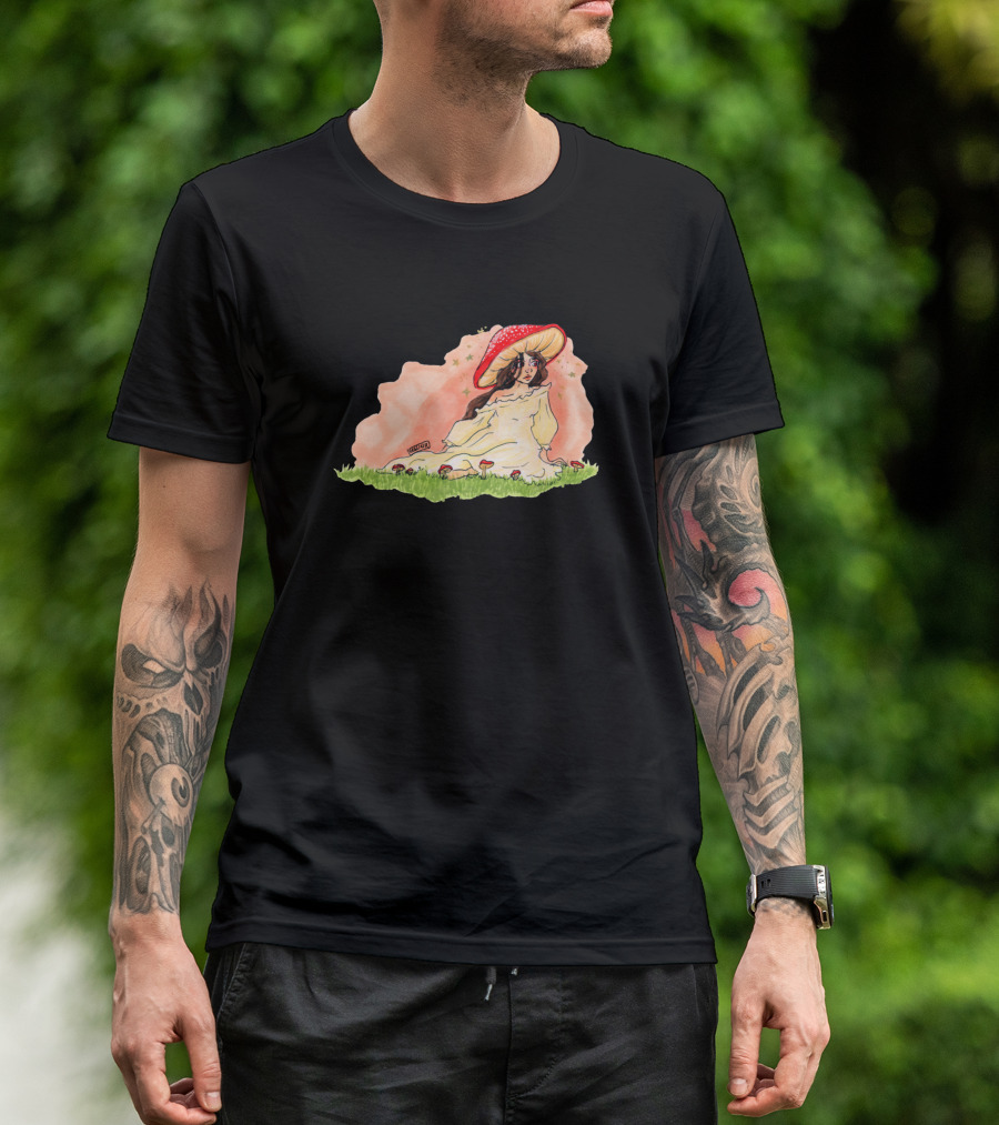 Mushroom Fairy Enchanting Forest Scene Whimsical Toadstool Fantasy T-Shirt