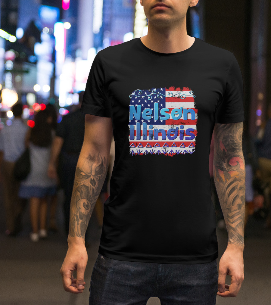 Nelson Illinois Patriotic American Flag T-Shirt