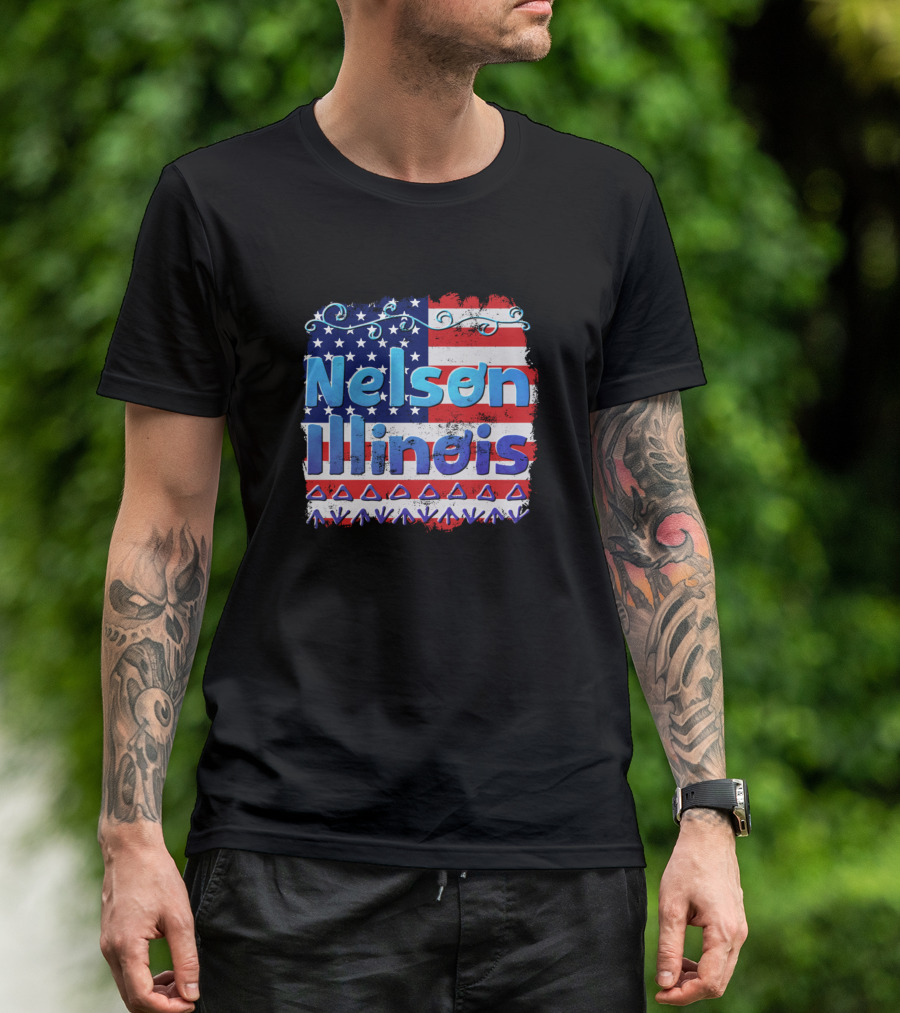 Nelson Illinois Patriotic American Flag T-Shirt