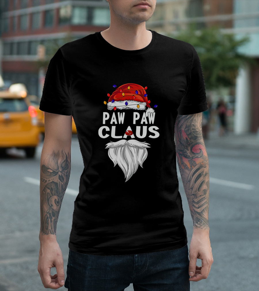 Paw Paw Claus Santa Claus Hat Beard Christmas Lights T-Shirt