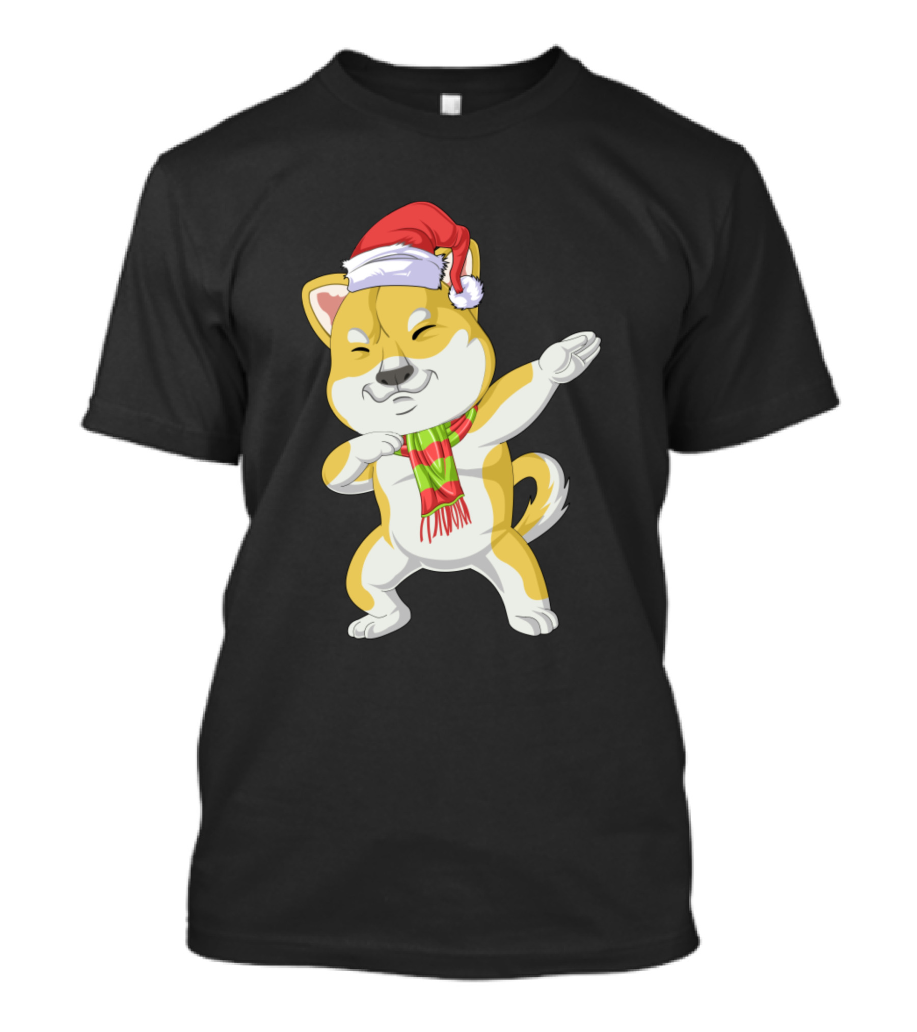Shiba Inu Dabbing Christmas Santa Hat And Scarf T-Shirt
