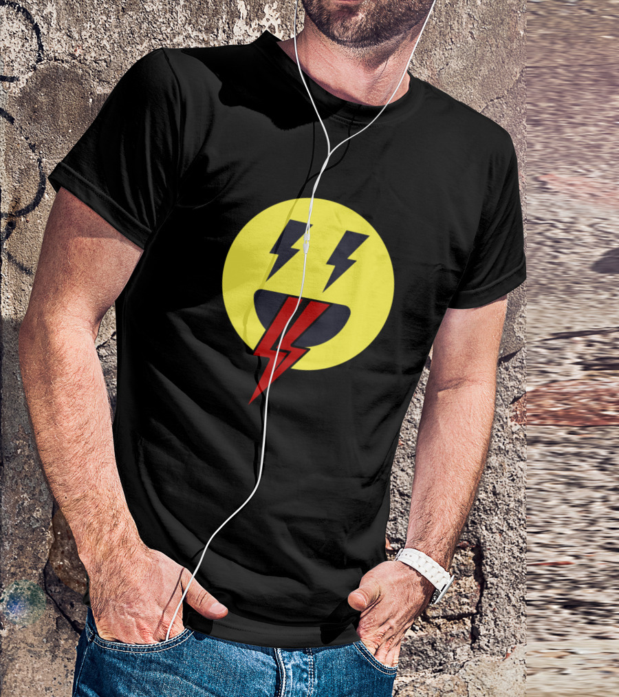 Thunder Emoji Face Bolt Tongue T-Shirt