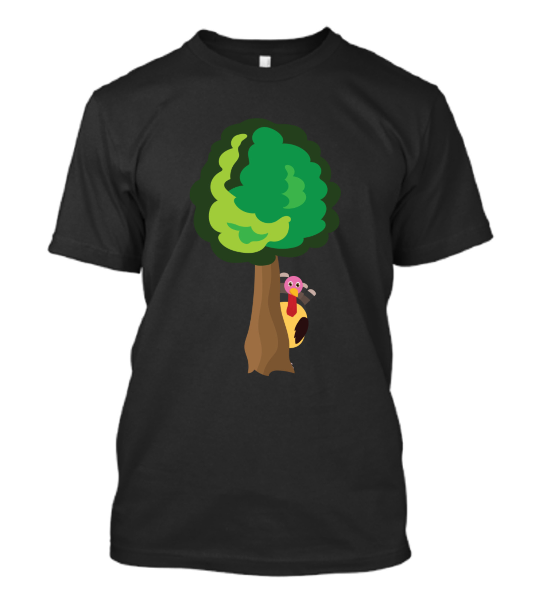 Turkey Peeking Out From Behind Cartoon Tree T-Shirt