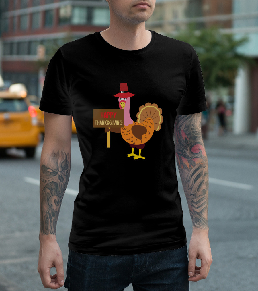 Happy Thanksgiving Turkey Holding Sign T-Shirt