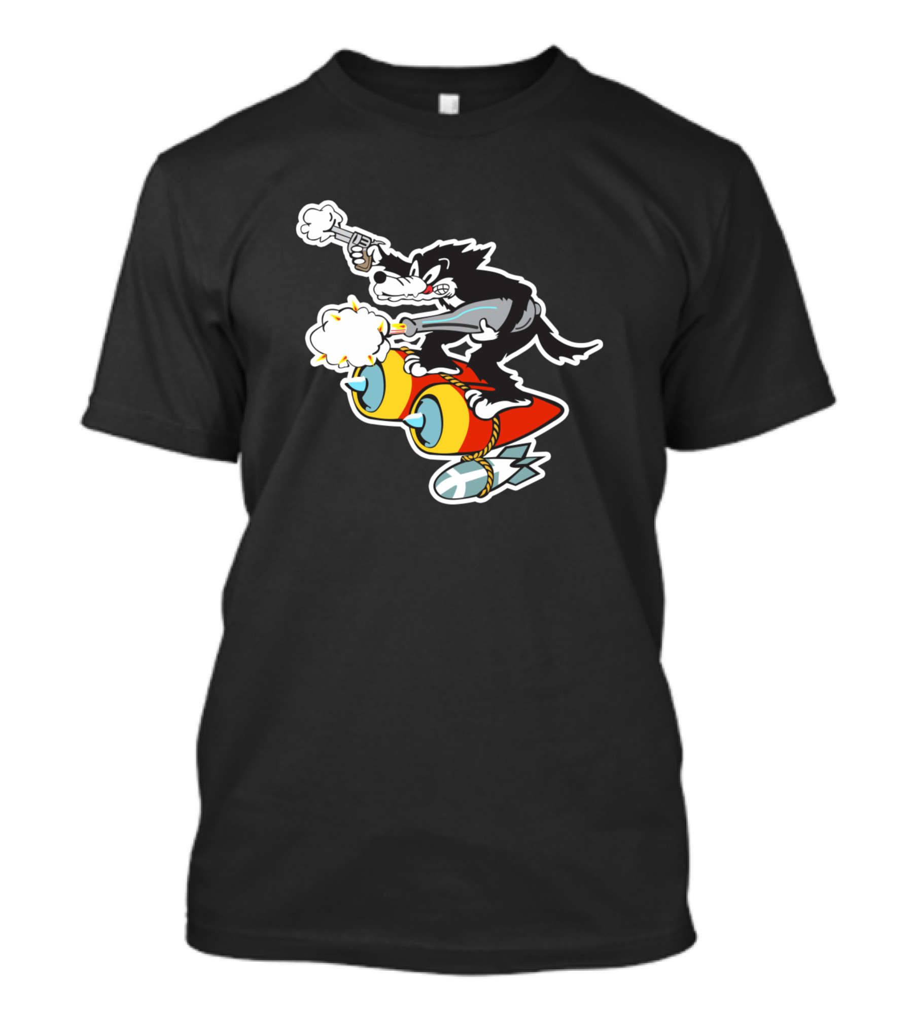 390Th Bombardment Squadron Cartoon Wolf Riding Bombs T-Shirt
