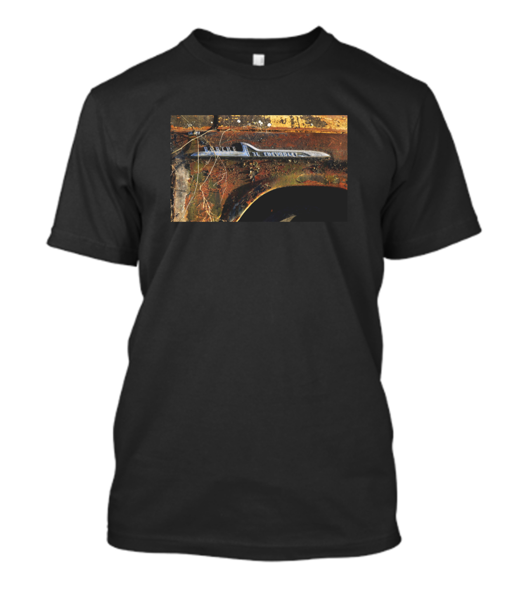 1958 Chevy Apache Emblem Detail On Rusted Truck Surface T-Shirt