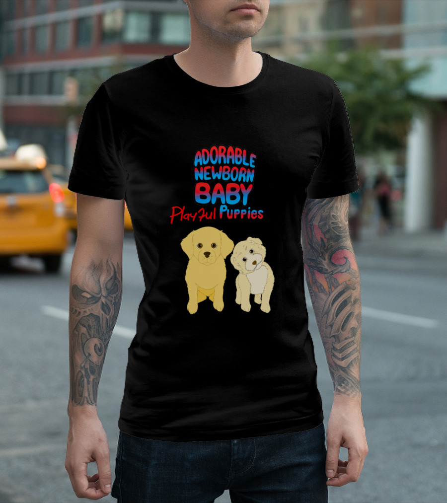 Adorable Newborn Baby Playful Puppies Cute Dog T-Shirt