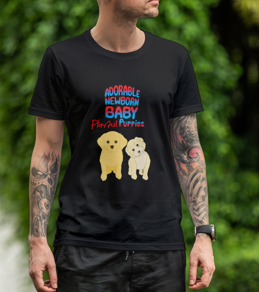 Adorable Newborn Baby Playful Puppies Cute Dog T-Shirt