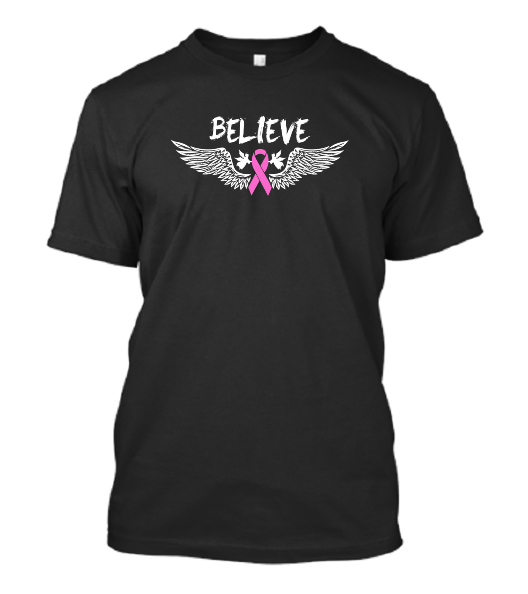 Believe Angel Wings Pink Ribbon Breast Cancer Awareness T-Shirt