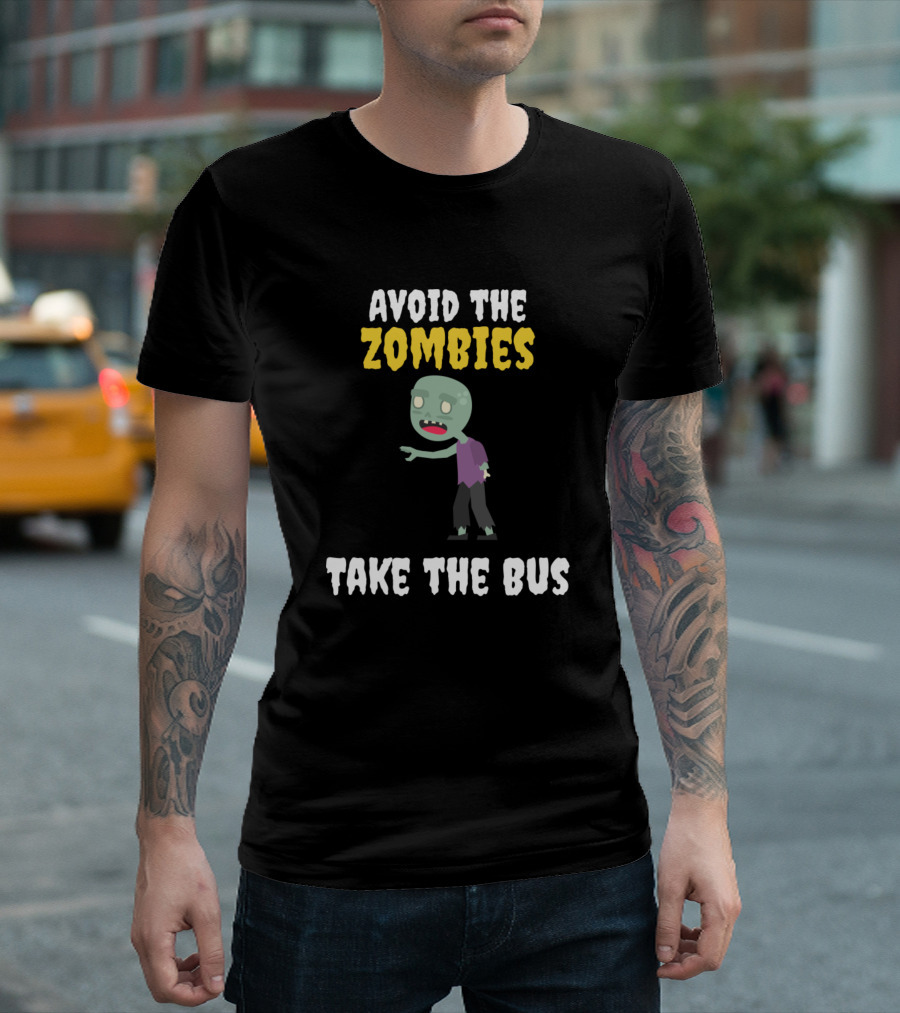 Avoid the Zombies Cartoon Figure Take the Bus T-Shirt