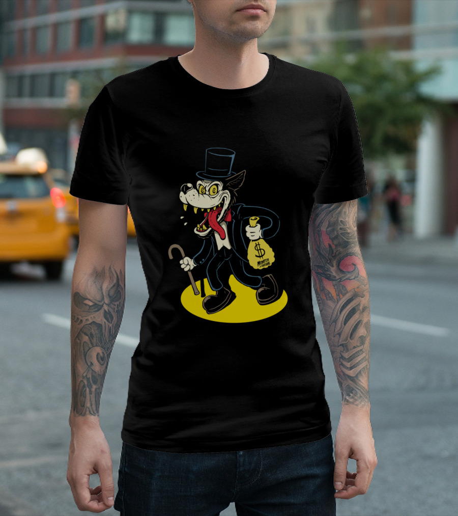 Big Bad Wolf Money Bags Wealthy Cartoon Character T-Shirt