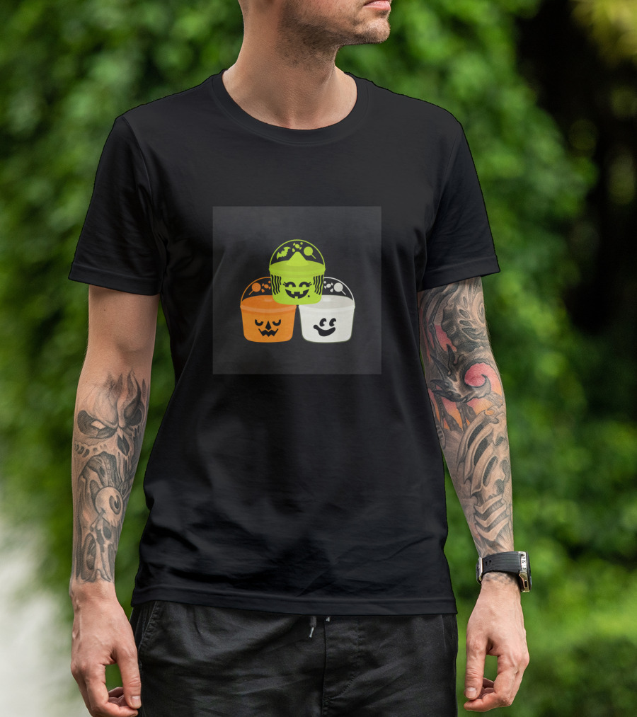 Boo Buckets Halloween Trio With Bat And Ghost Faces T-Shirt