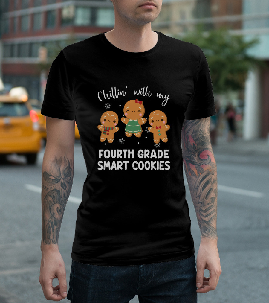 Chillin With My Fourth Grade Smart Cookies Snowflake Gingerbread Trio T-Shirt