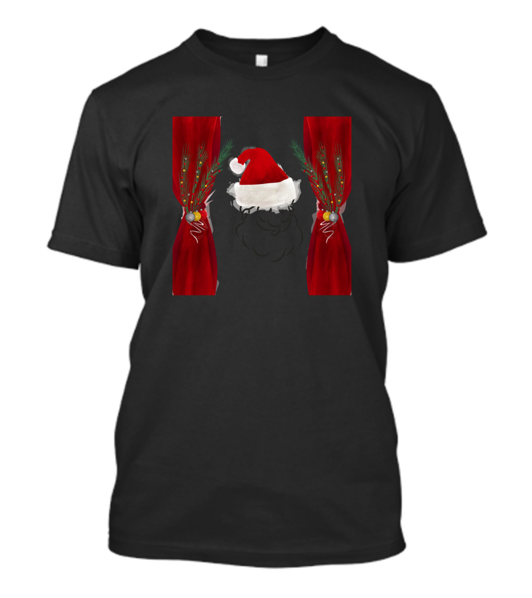 Christmas Present Season Santa Hat And Red Curtains T-Shirt