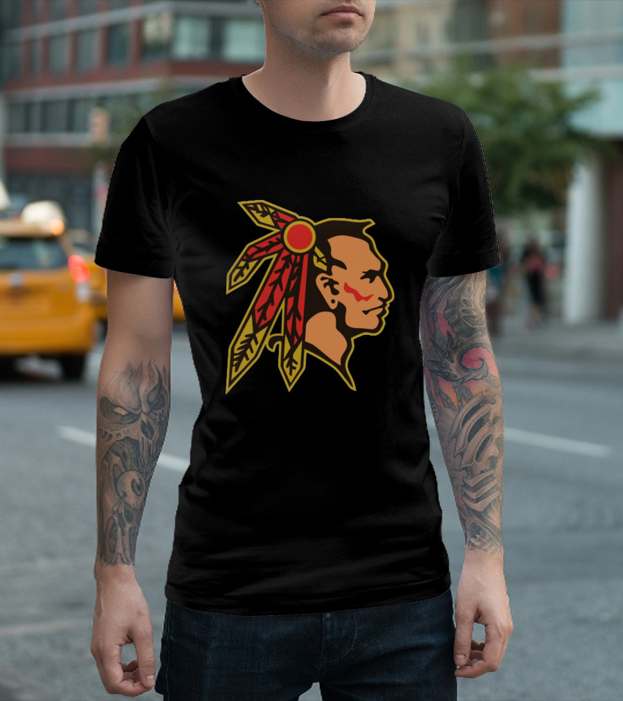 Connecticut Chiefs Native American Chief Head Profile With Red And Yellow Feather Headdress T-Shirt