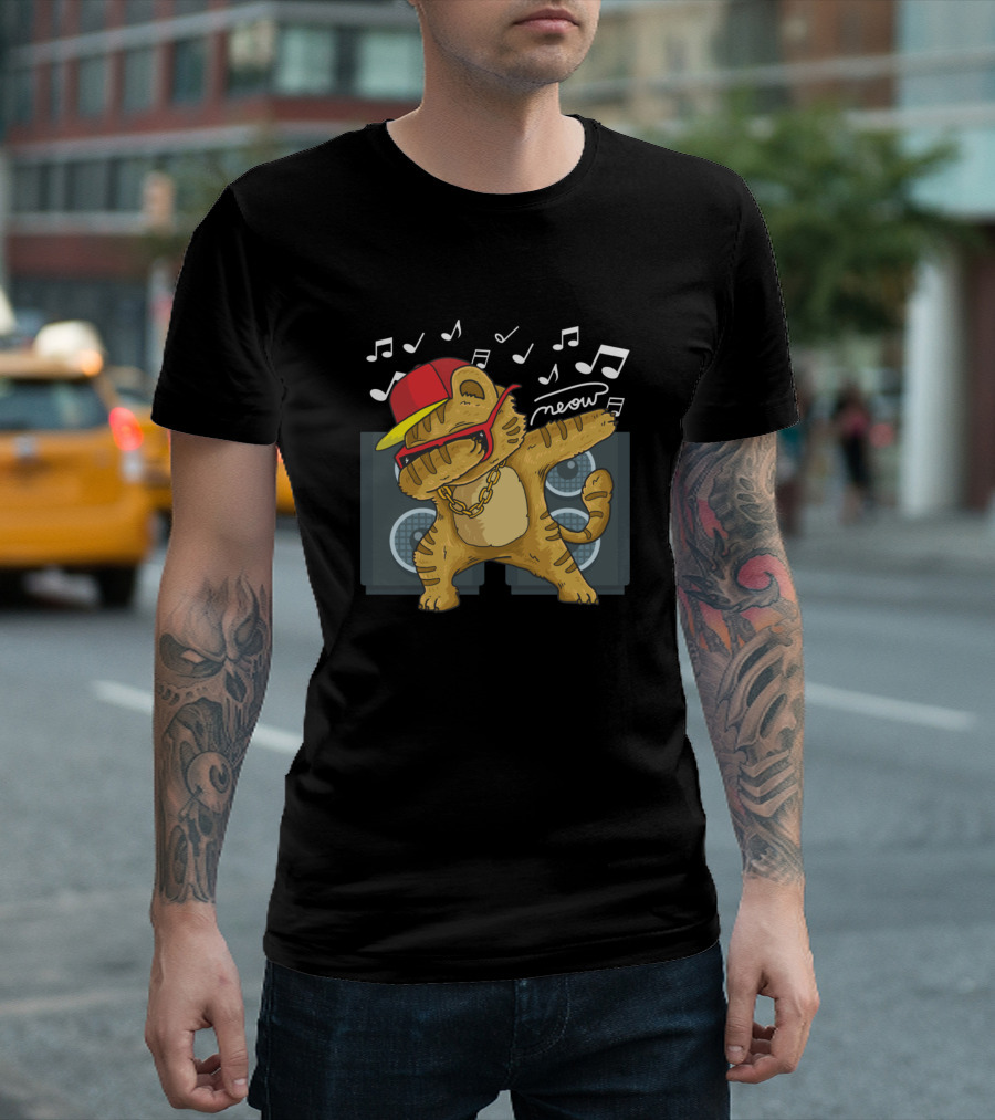 Dabbing Cat Sunglasses Meow Music Techno Loving Kitten T-Shirt