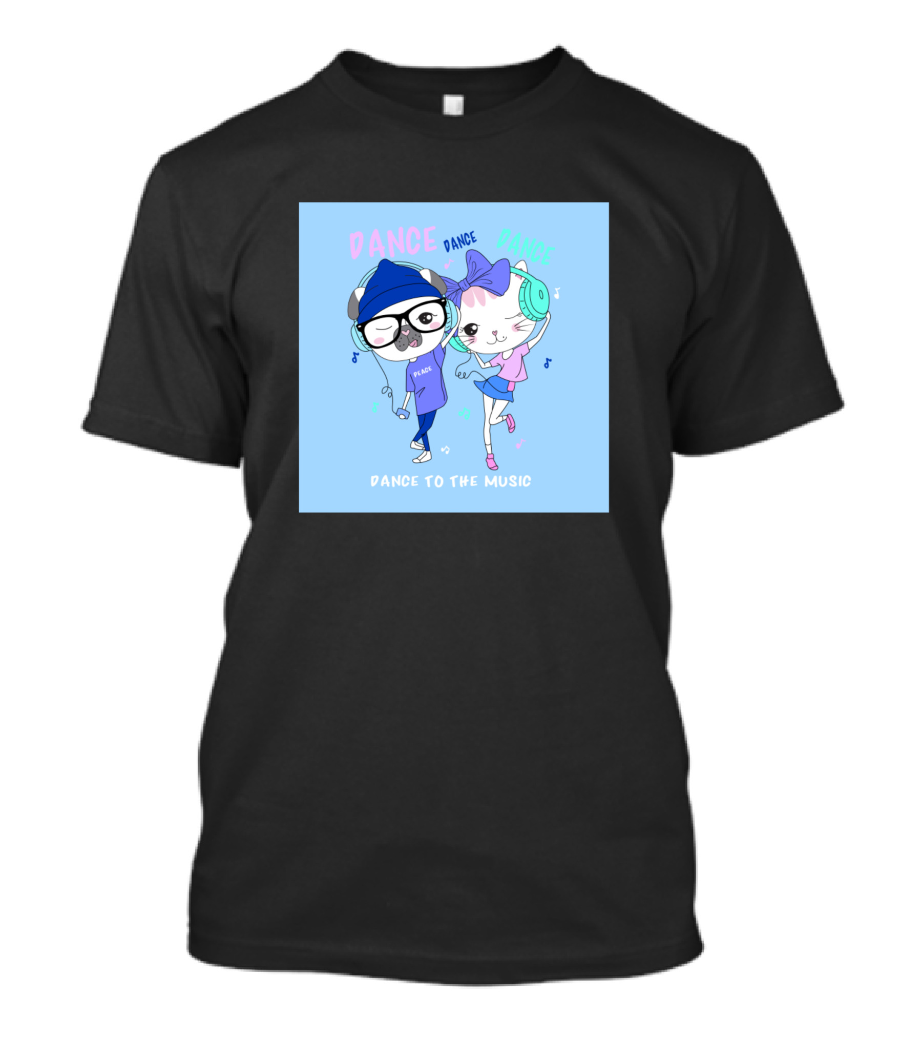 Dancing Cat And Dog With Headphones Dance To The Music T-Shirt
