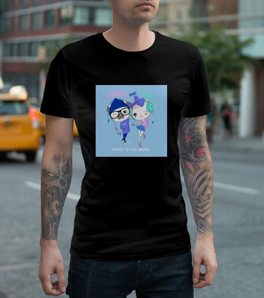 Dancing Cat And Dog With Headphones Dance To The Music T-Shirt