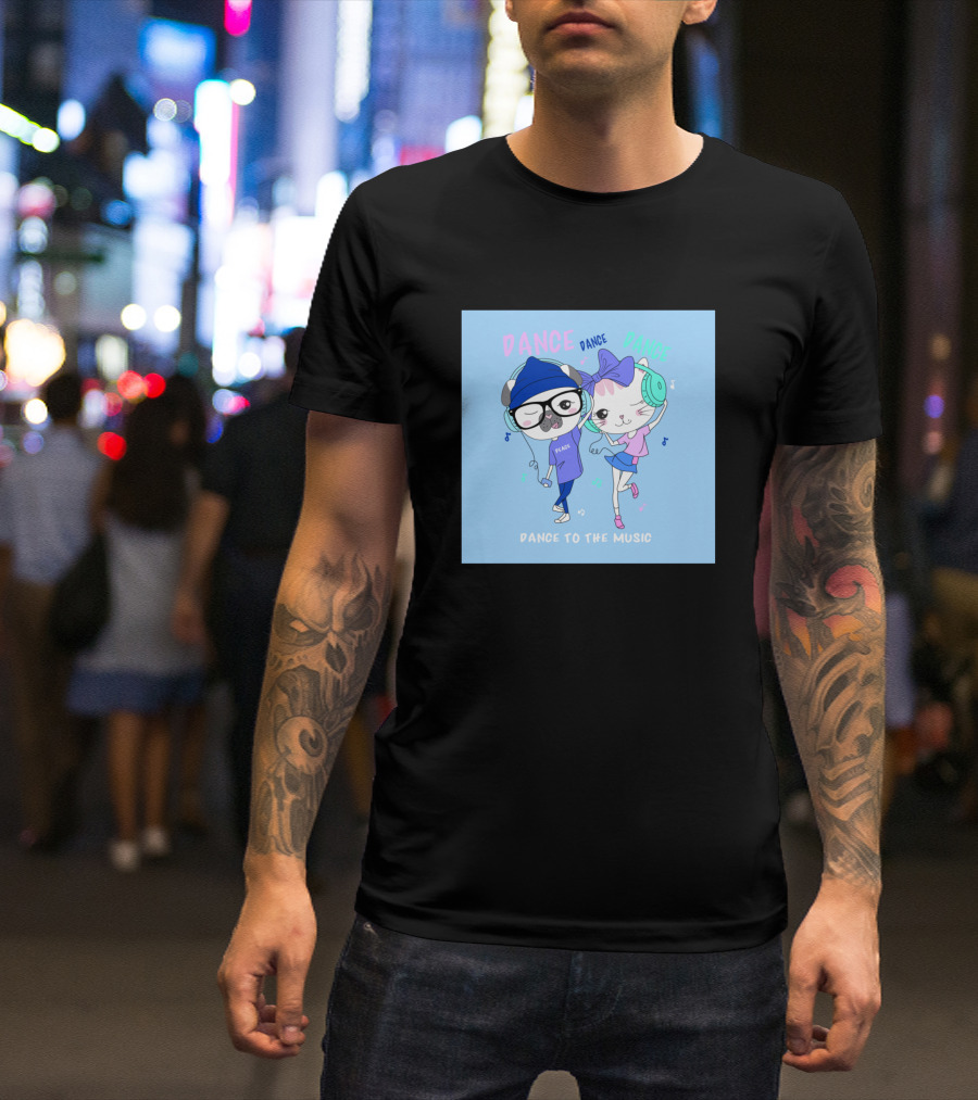 Dancing Cat And Dog With Headphones Dance To The Music T-Shirt