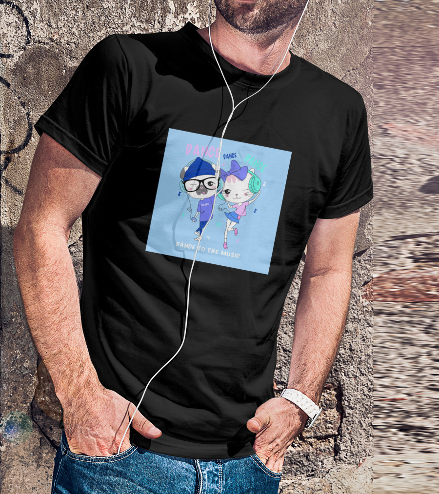 Dancing Cat And Dog With Headphones Dance To The Music T-Shirt