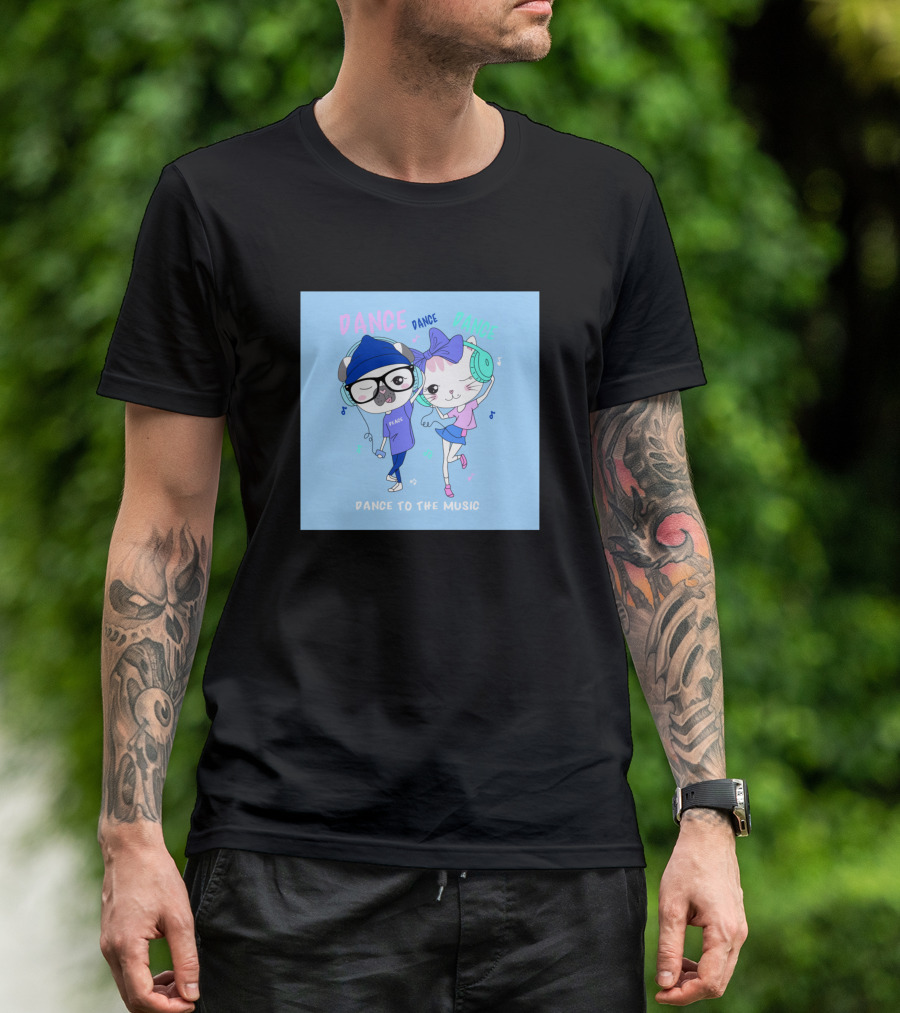 Dancing Cat And Dog With Headphones Dance To The Music T-Shirt