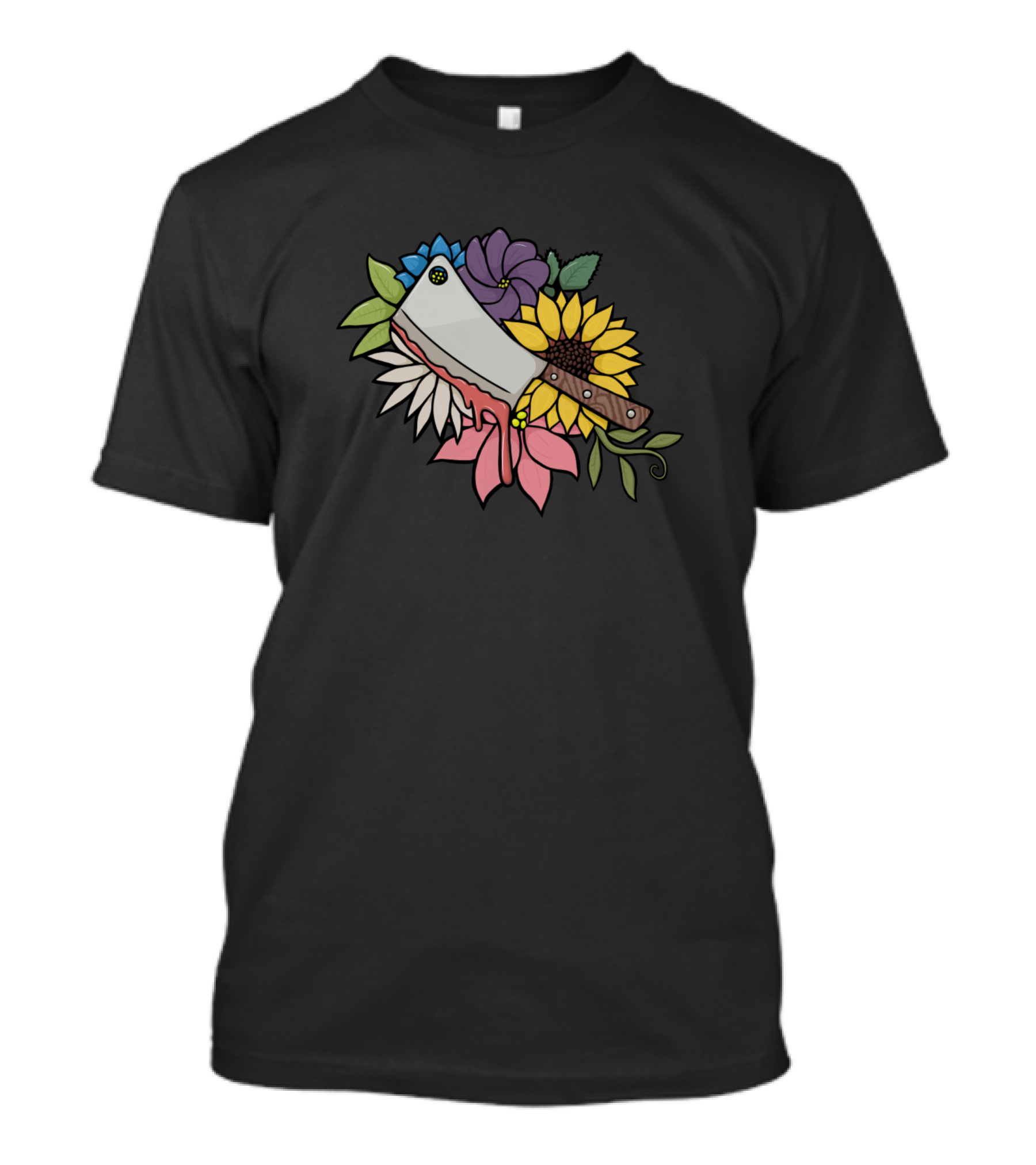 Flower Cleaver With Vibrant Blooms And Blood Drip T-Shirt