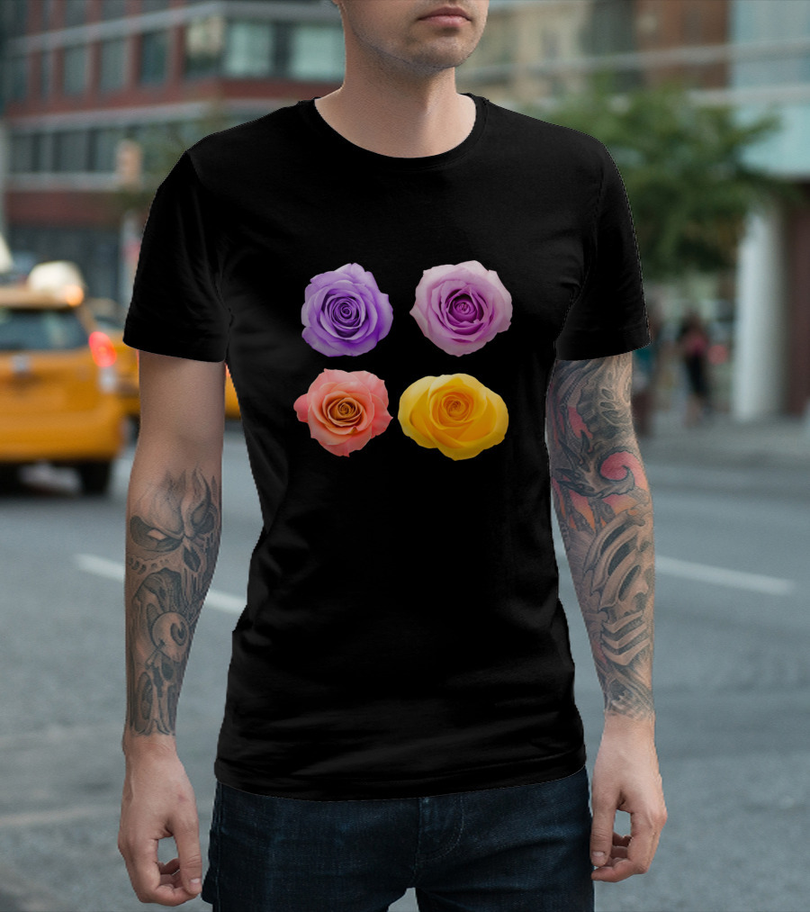 Colorful Roses Purple Pink Yellow Flower Arrangement T-Shirt