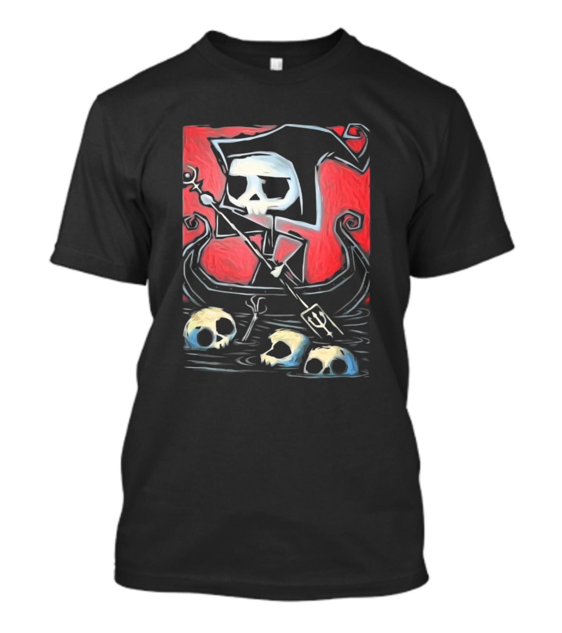 Halloween Costume Adult Grim Reaper Sailing Boat Skulls Dark T-Shirt