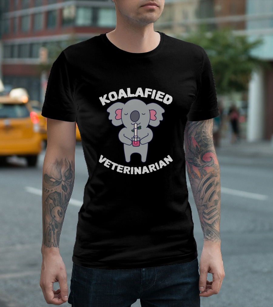 Koalafied Veterinarian Cute Koala Drinking Through Straw T-Shirt