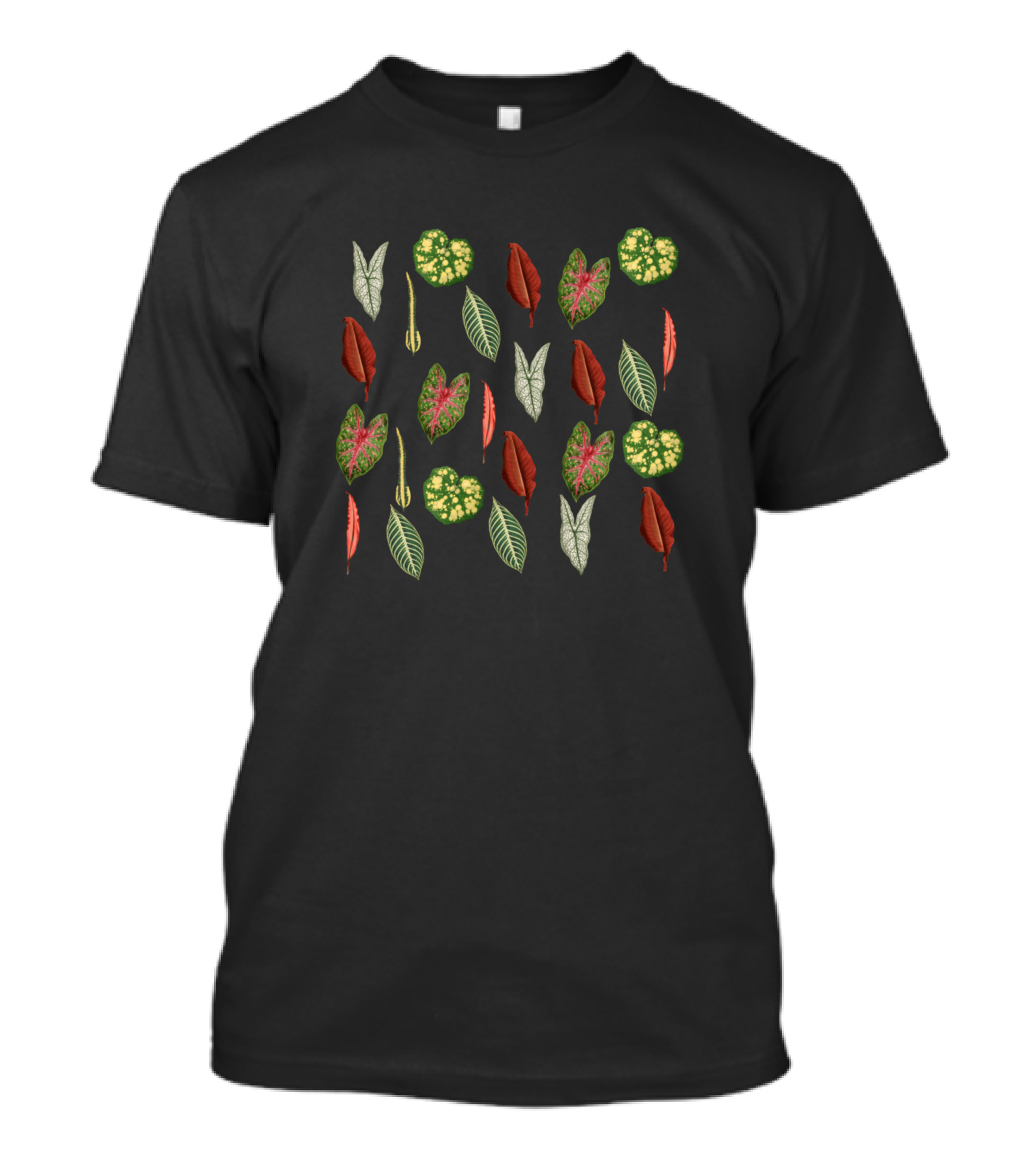 Leaf Pattern With Green, Red, And Multicolored Botanical Elements T-Shirt