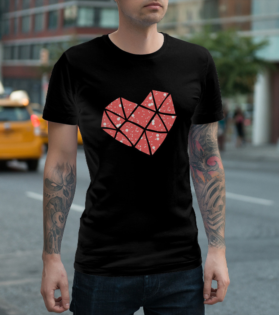 Love The World Geometric Red Heart with White Paint Spatters T-Shirt