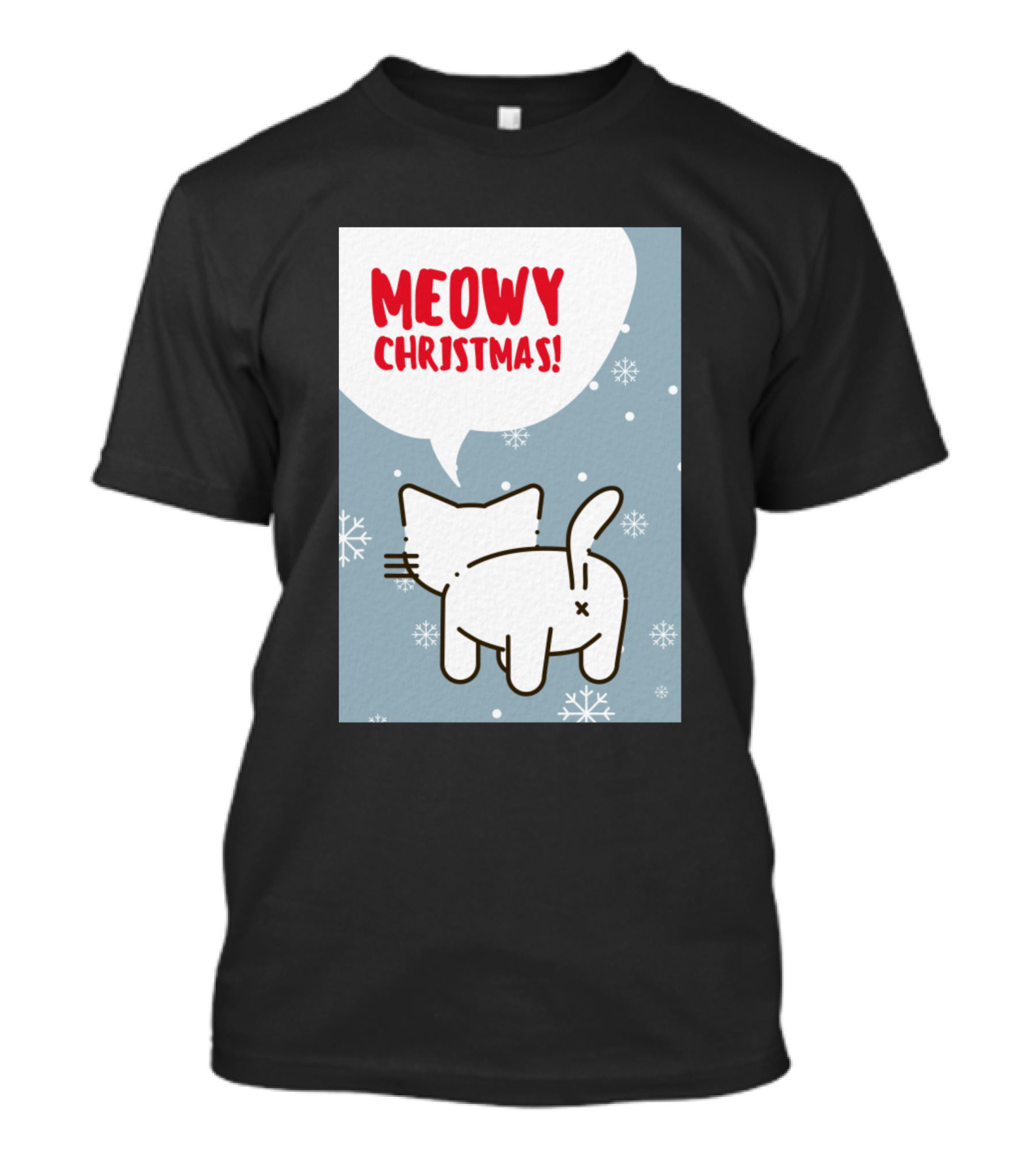 Meowy Christmas Cat With Snowflakes T-Shirt