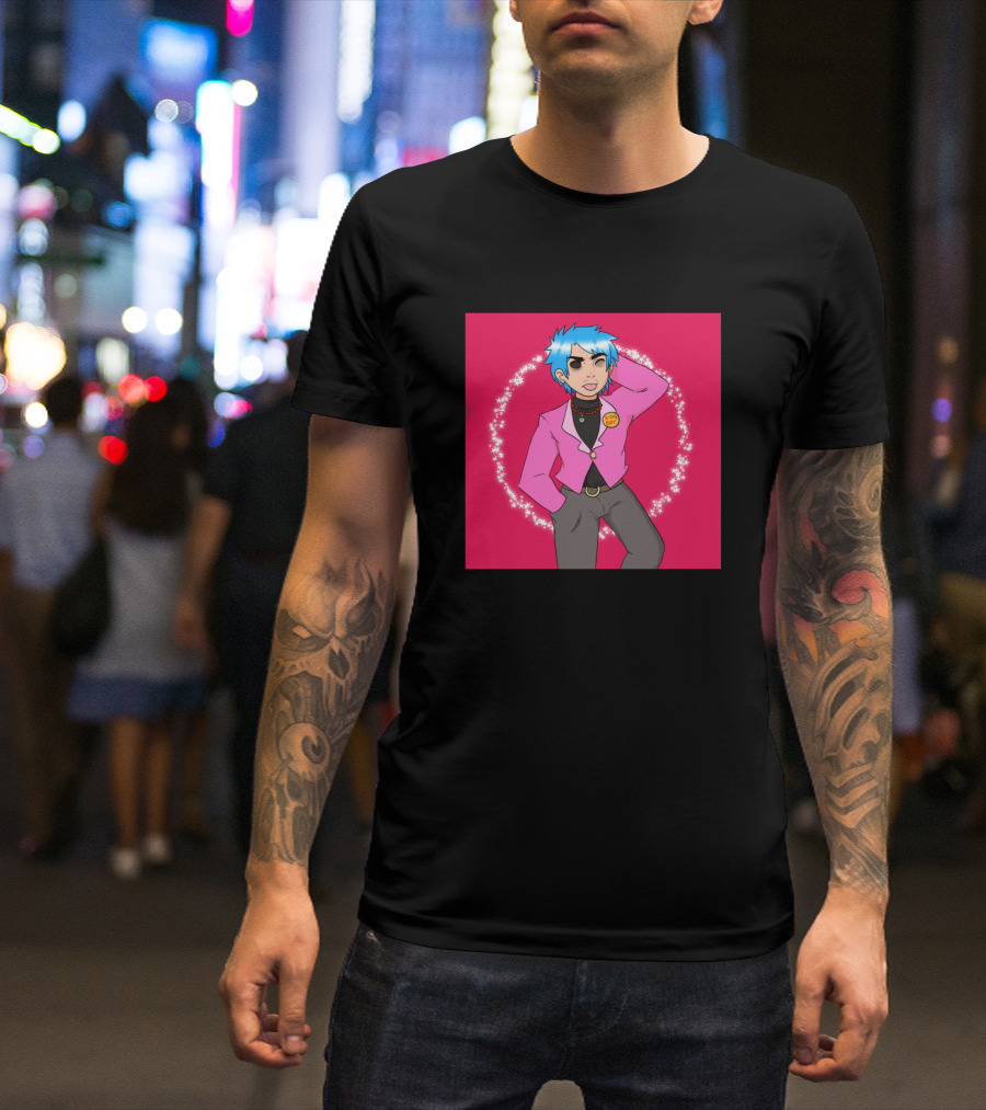 P I N Animated Character Blue Hair Pink Jacket T-Shirt
