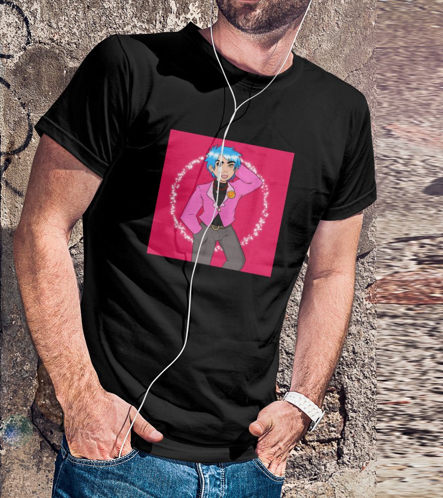 P I N Animated Character Blue Hair Pink Jacket T-Shirt
