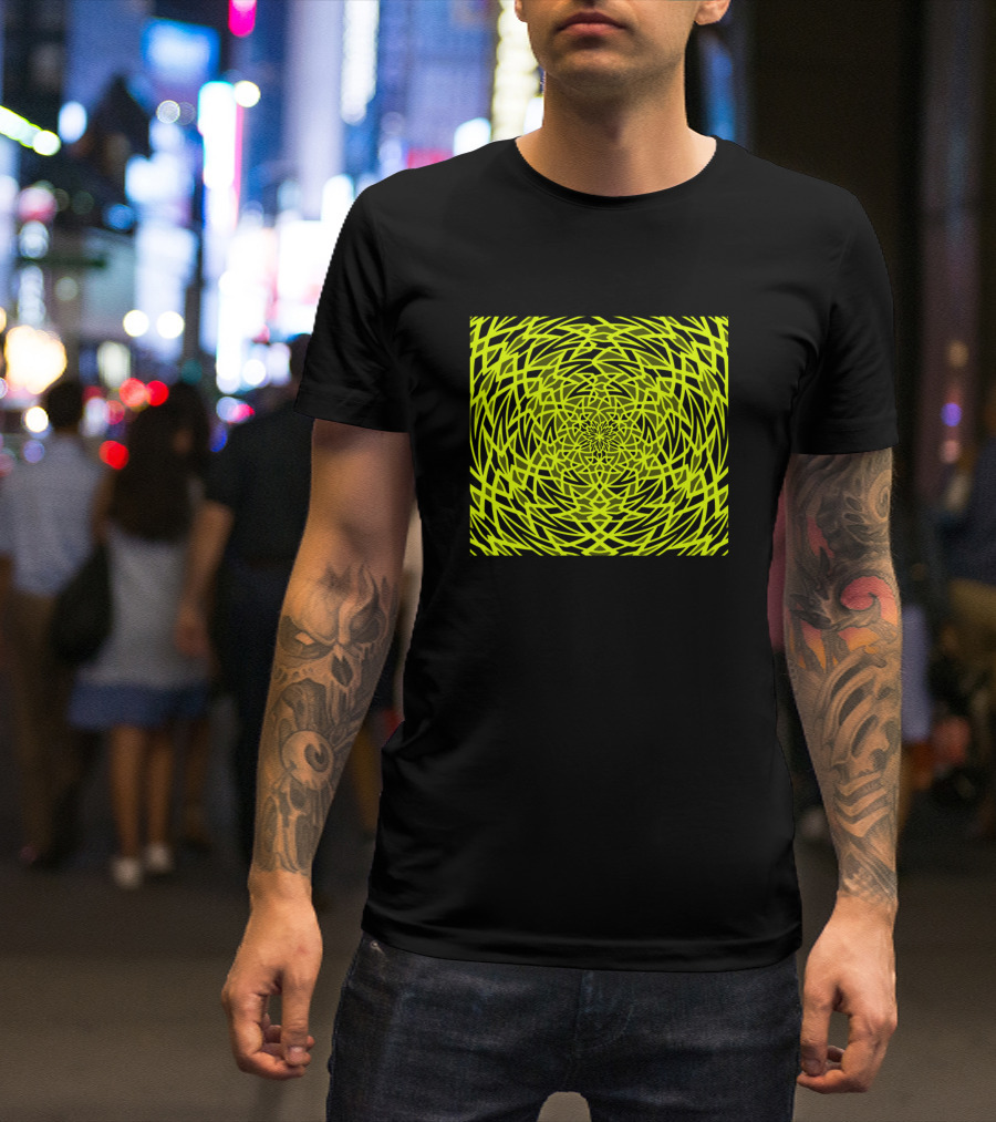 Random Chaos Yellow Green Hypnotic Spiral T-Shirt