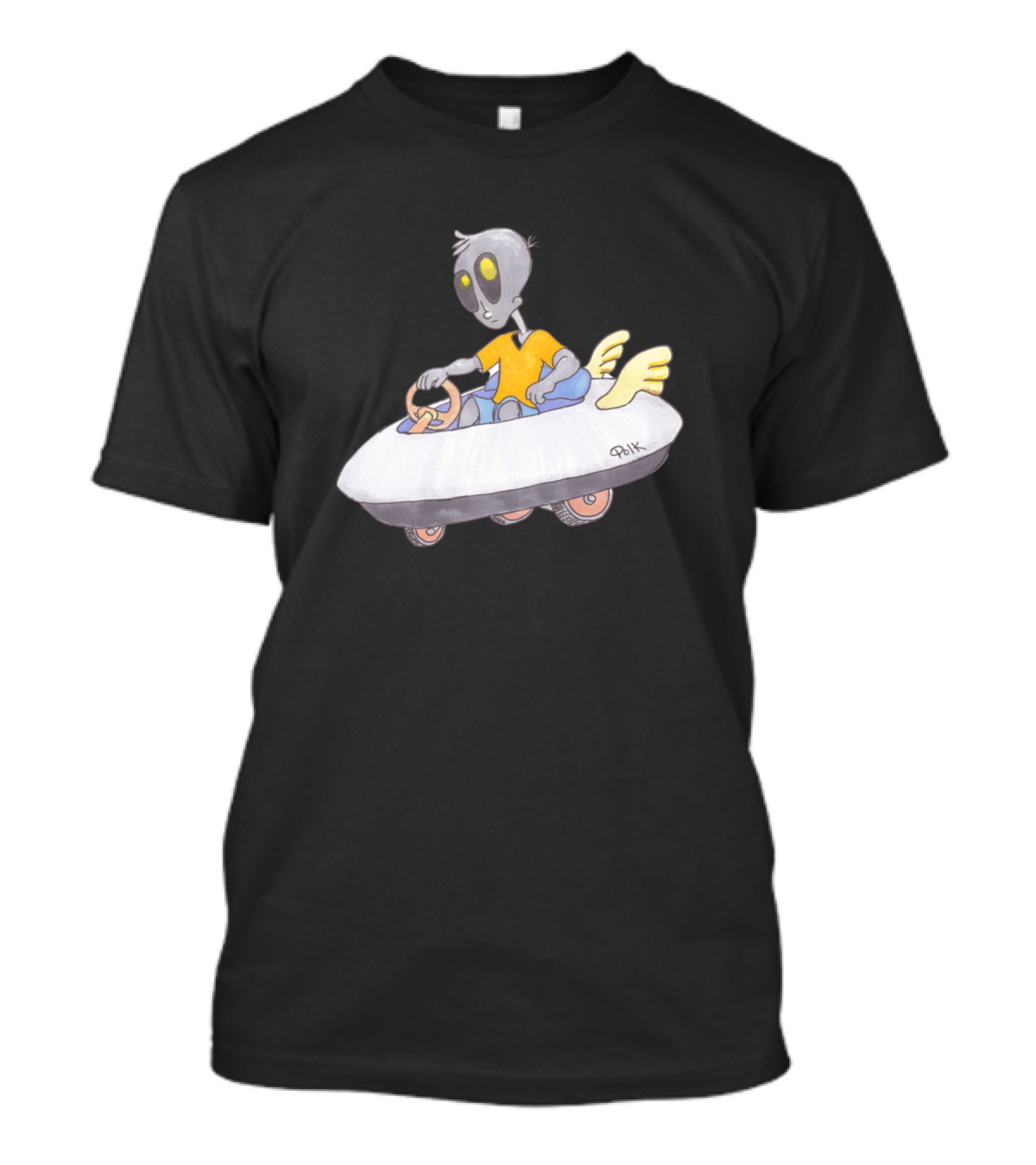 Scooter Alien Driving Winged Vehicle By Puk T-Shirt