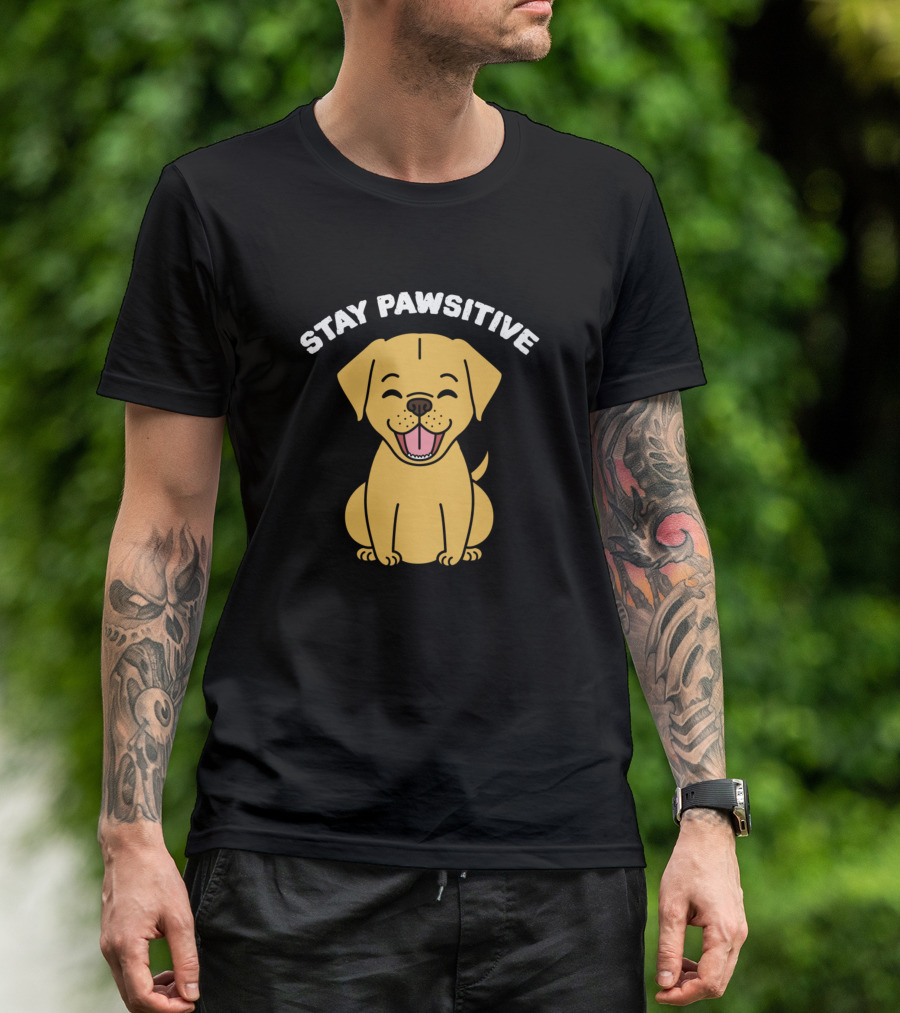 Stay Pawsitive Happy Puppy Smiling Golden Dog T-Shirt