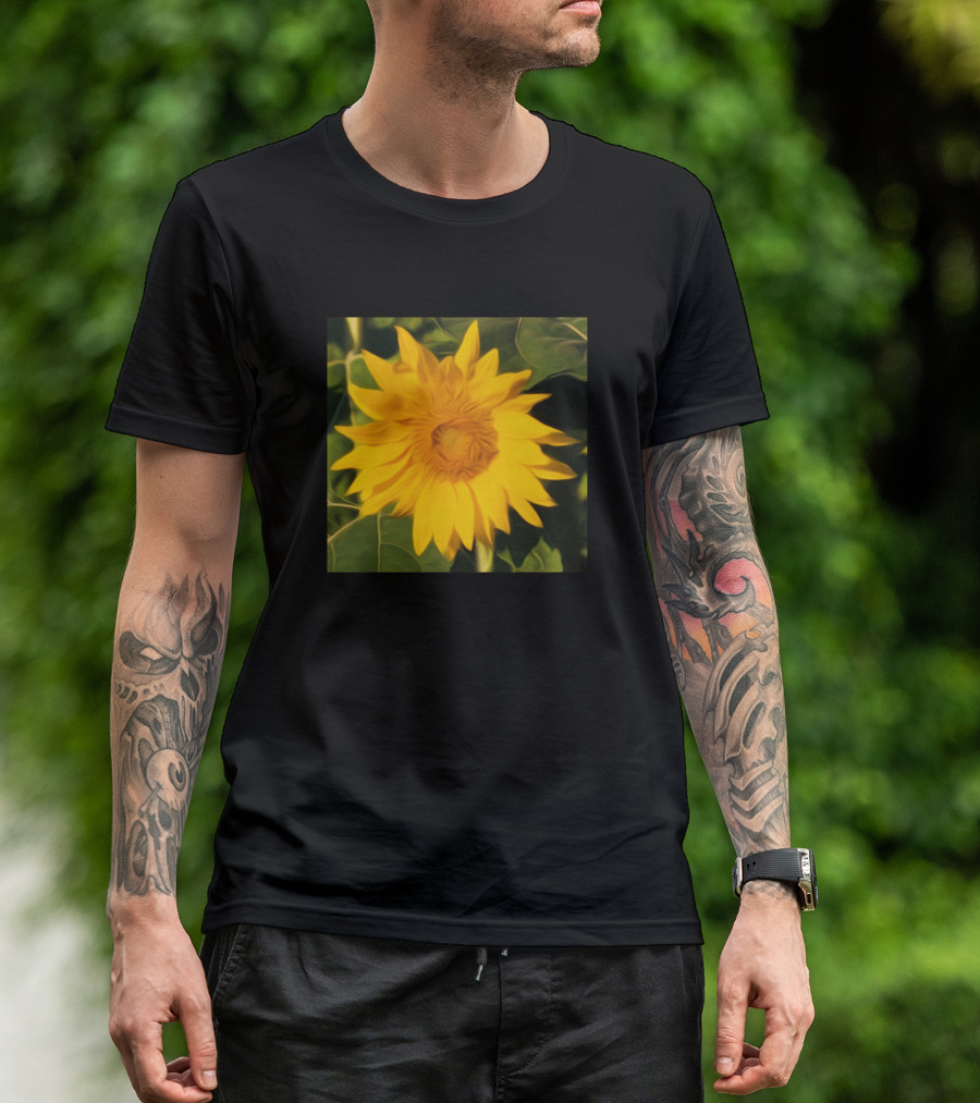 Sunflower Golden Bloom Amidst Lush Green Leaves T-Shirt