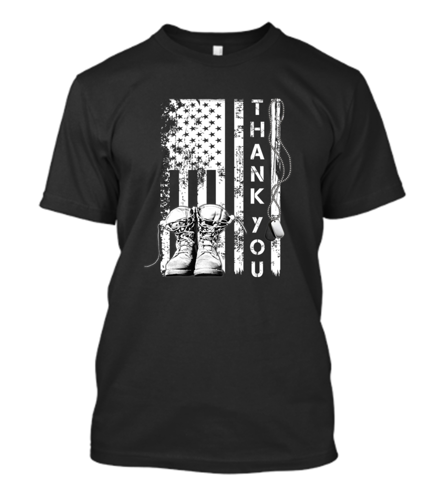 Veterans Day Vintage Style Thank You Veteran Boots Flag Dog Tags T-Shirt