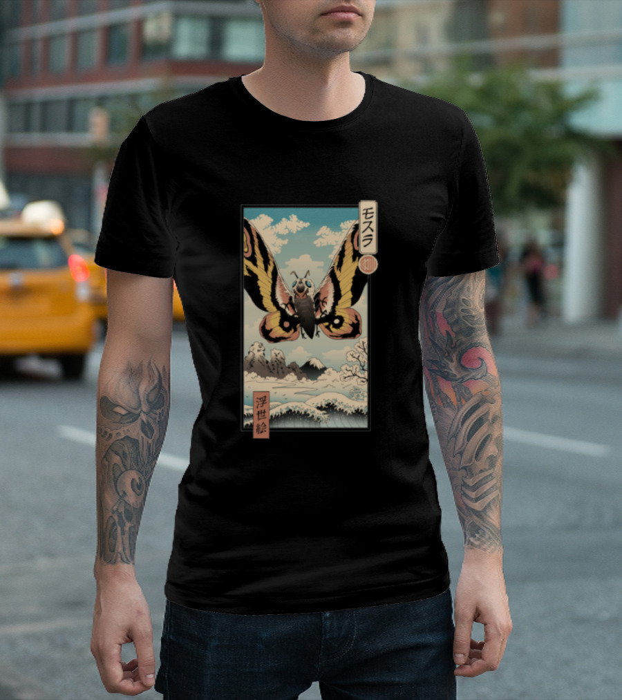 Mothra Ukiyo-e Japanese Art Style Snowy Landscape T-Shirt